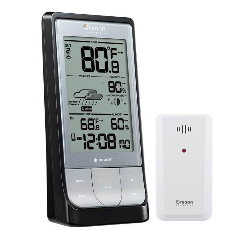OREGON SCIENTIFIC - RAR-381BLR-SILVER - Wireless Indoor/Outdoor Thermometer  with Digital Clock