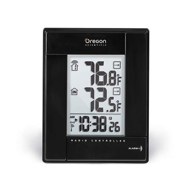 Oregon Scientific RMR382A-BK Wireless Indoor and Outdoor Thermometer with Atomic Clock - Black