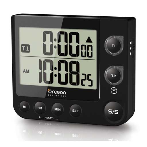 Oregon Scientific TW331-BK Dual Kitchen Timer with Clock & LED Alert - Black